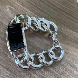 Silver and Black Enamel Chain-Link Silver Toned Bracelet